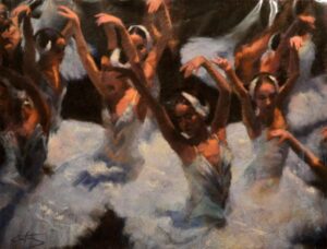 Mitch Caster Fine Art, Mitch Caster, Swan Princesses from Above, Oil on Canvas, Ballet painting