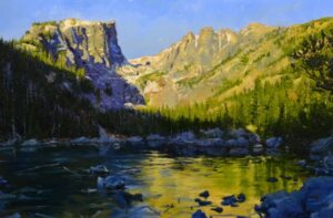 Mitch Caster Fine Art, Early Morning at Dream Lake, Oil Painting, mitchcasterfineart.com, landscape painting